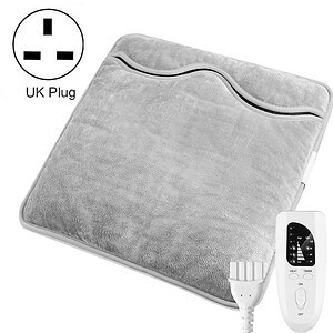 Plush electric heating pad with remote control and UK plug for pain relief and warmth, soft and comfortable for home use.