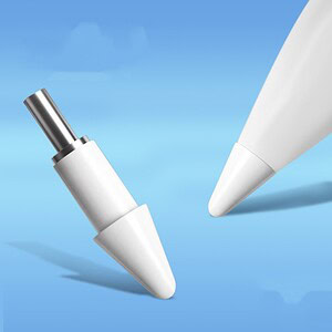Two white stylus pens with pointed tips against a blue background, showcasing a sleek design.