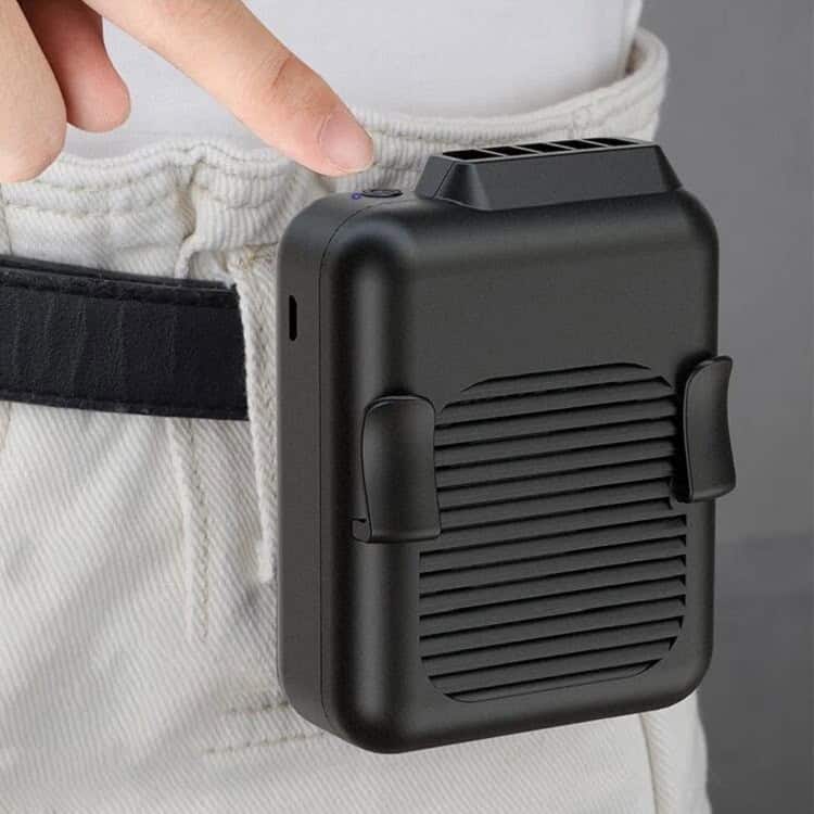 Leafless Mini Hanging Waist Fan - USB Rechargeable, Portable Handheld Cooling 5 Black Portable Mini Air Purifier Clipped To A Person'S Waistband For Personal Air Filtration. Compact Design With Adjustable Vents, Ideal For Travel, Office, Or Outdoor Use.
