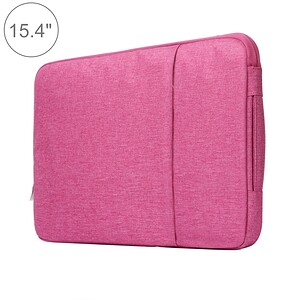 Pink laptop sleeve for 15.4-inch devices, durable fabric, sleek design, and lightweight protection for notebooks. Perfect for travel, school, and office use.