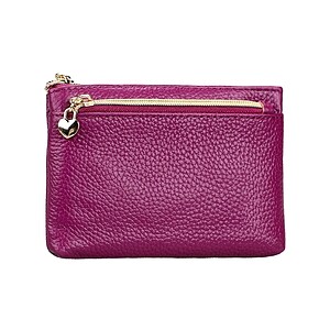 Pink leather wallet with gold zipper and heart-shaped charm for women, stylish accessories, everyday purse, durable leather craftsmanship, perfect gift idea, elegant and functional design.