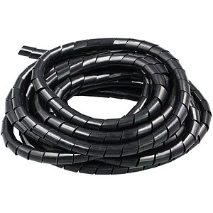 Flexible black cable spiral, industrial wire tubing for electrical wiring protection, durable and versatile conduit for electrical installations, ideal for maintenance and wiring projects.