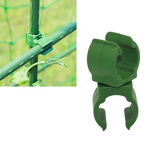 Green plant support clip for gardening and plant training, ideal for trellises and staking, ensuring healthy plant growth and stability. Durable and easy to use for home and professional gardening.